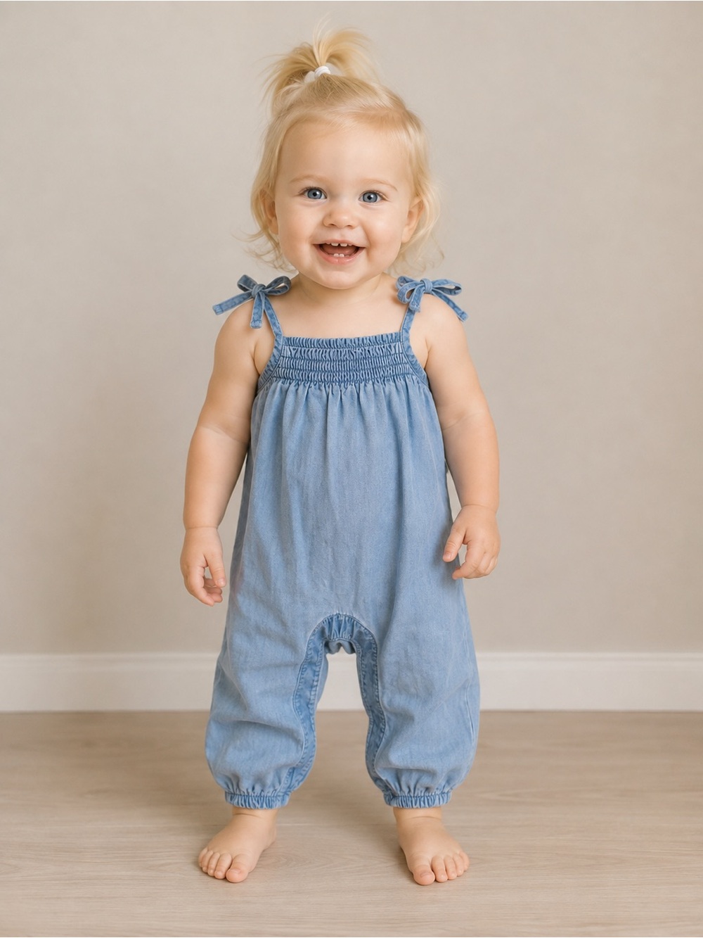 GAP Light Blue Chambray Tie-Shoulder Romper